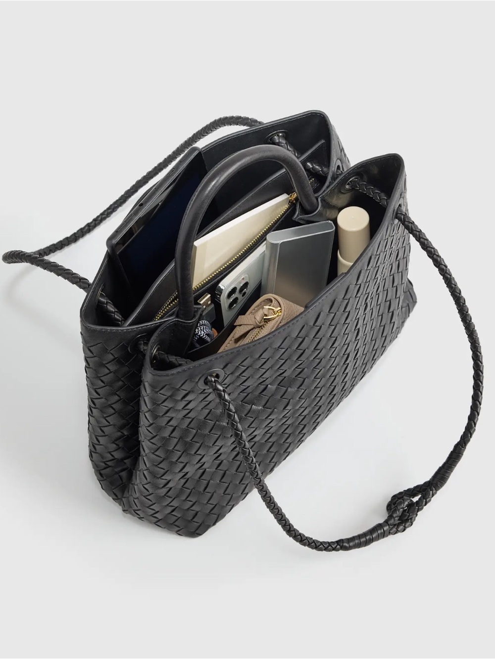 Quince | Bag | Quince Handwoven Italian Leather Satchel | Black - Picture 7 of 13